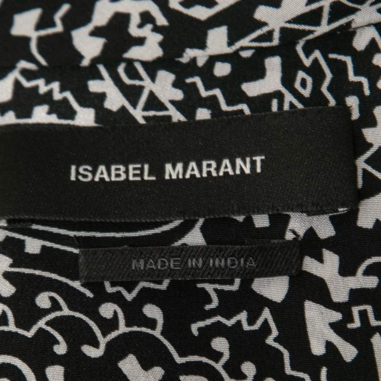 Pre Owned Isabel Marant Black Paisley Printed Silk Bruna Draped Mini Dress S
