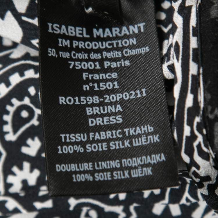 Pre Owned Isabel Marant Black Paisley Printed Silk Bruna Draped Mini Dress S