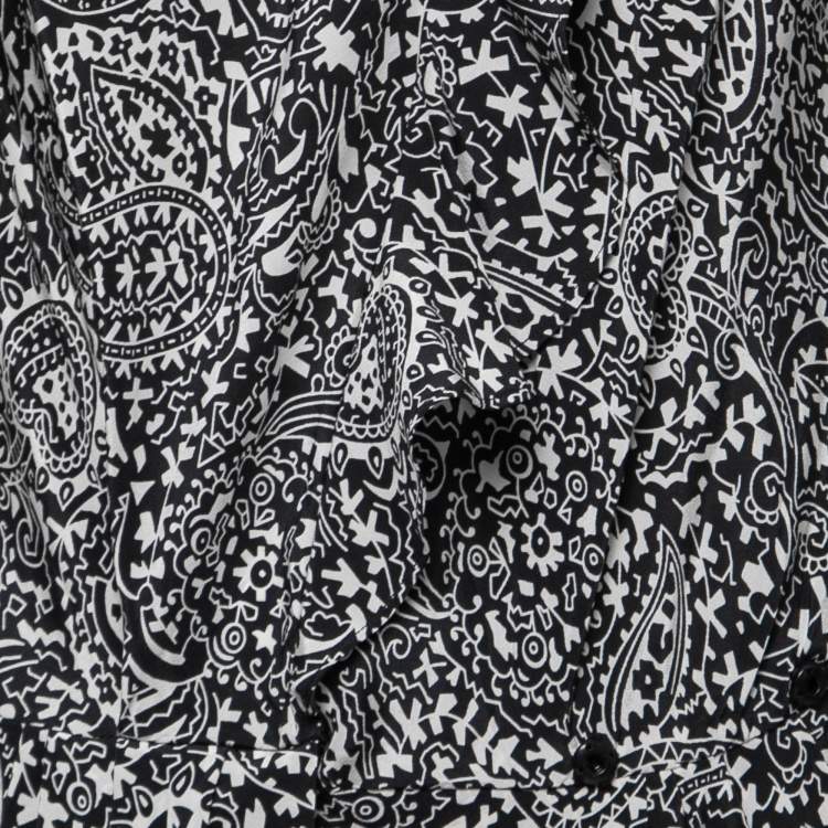 Pre Owned Isabel Marant Black Paisley Printed Silk Bruna Draped Mini Dress S