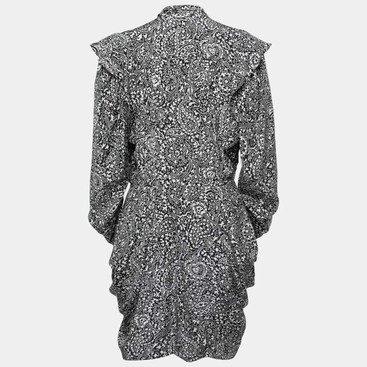 Pre Owned Isabel Marant Black Paisley Printed Silk Bruna Draped Mini Dress S
