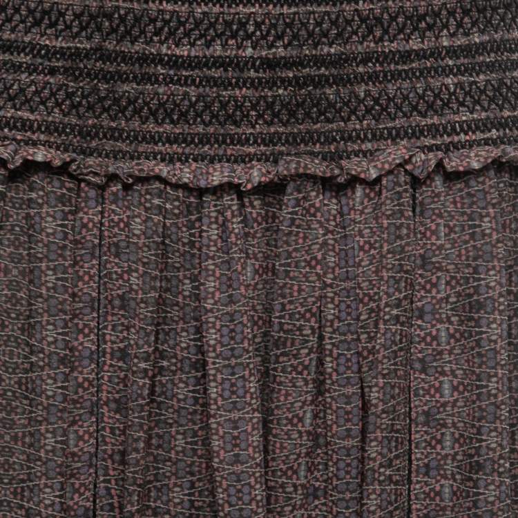 Pre Owned Isabel Marant Multicolor Printed Silk Shirred Waist Maxi Skirt M