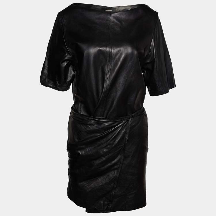 Pre Owned Isabel Marant Black Leather Wrap Effect Mini Dress S