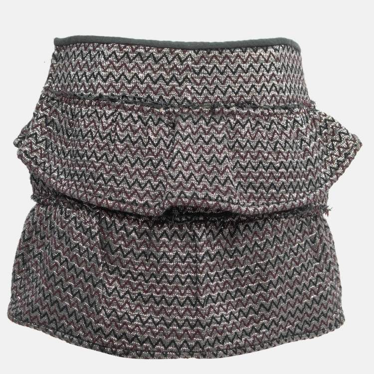 Pre Owned Isabel Marant Silver Zig-Zag Patterned Lurex Knit Mini Skirt M