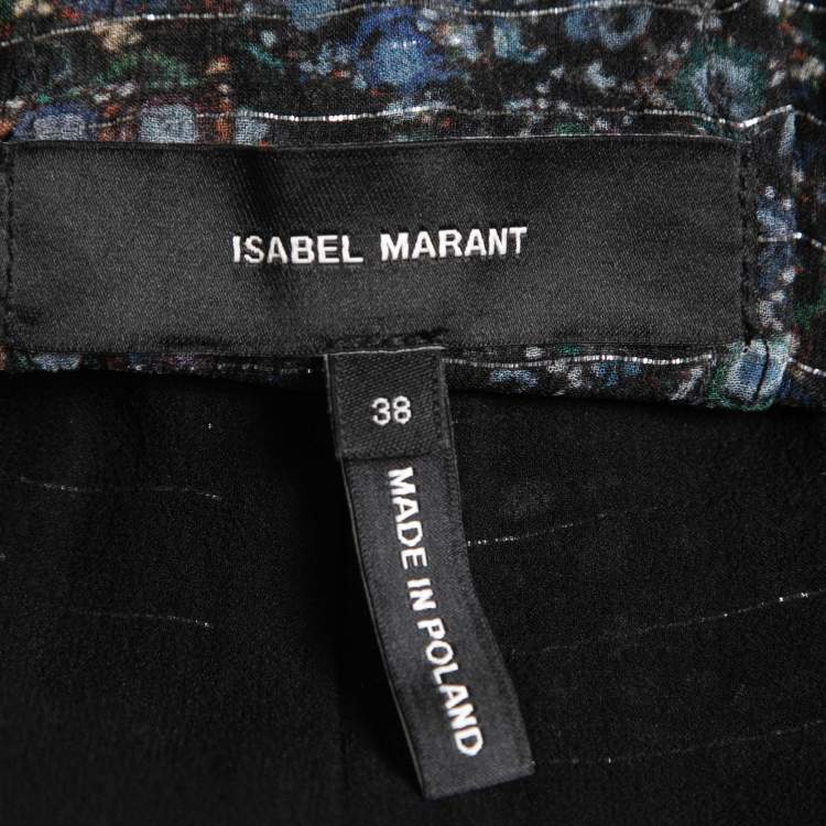 Pre Owned Isabel Marant Navy Blue Printed Silk & Lurex Shorts M