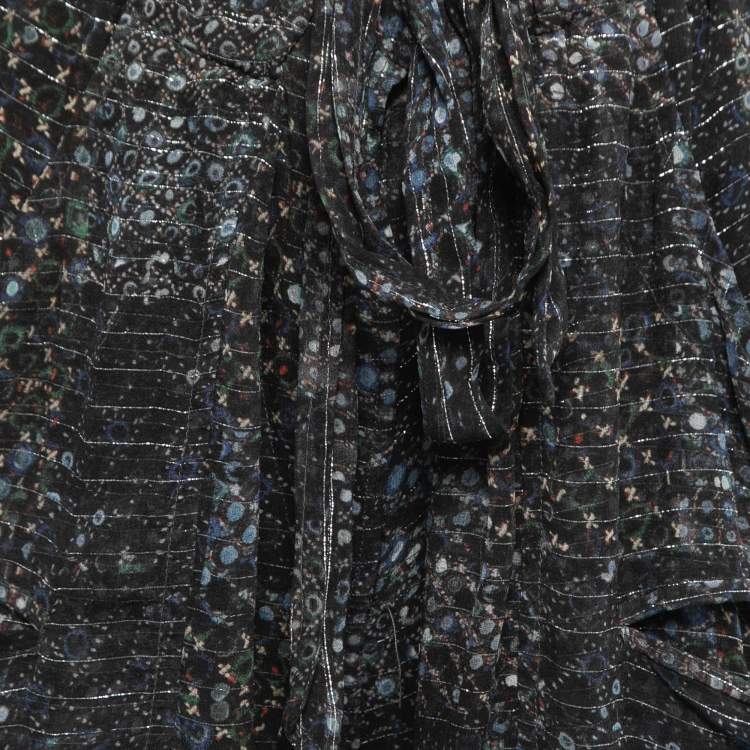 Pre Owned Isabel Marant Navy Blue Printed Silk & Lurex Shorts M
