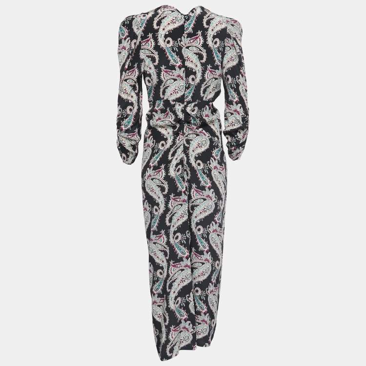 Pre Owned Isabel Marant Mutlicolor Paisley Print Crepe Ruch Detail Asymmetrical Dress M
