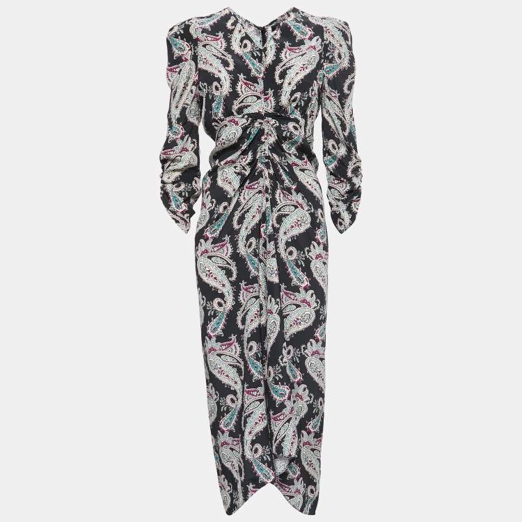 Pre Owned Isabel Marant Mutlicolor Paisley Print Crepe Ruch Detail Asymmetrical Dress M