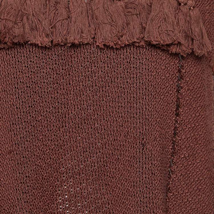 Pre Owned Isabel Marant Brown Perforated Knit Sleeveless Fringe Tassel Detail Top M