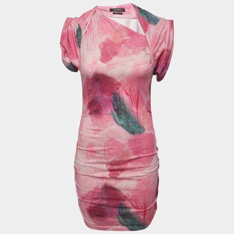 Pre Owned Isabel Marant Pink Tie-Dyed Cotton Ruched Mini Dress S
