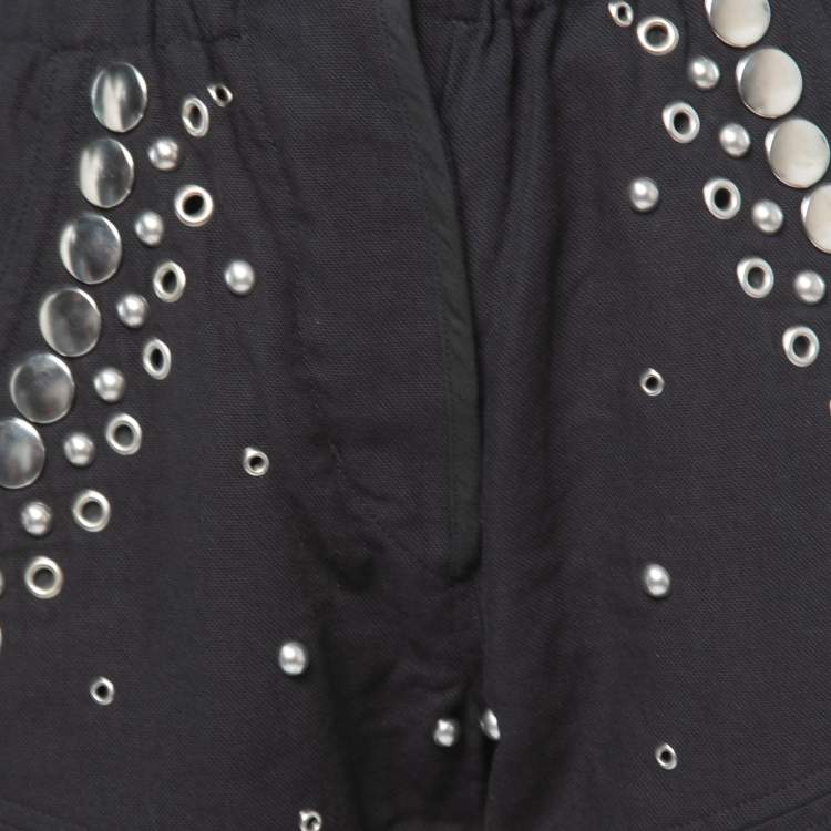 Pre Owned Iabel Marant Black Studded Cotton Paper Bag Shorts S