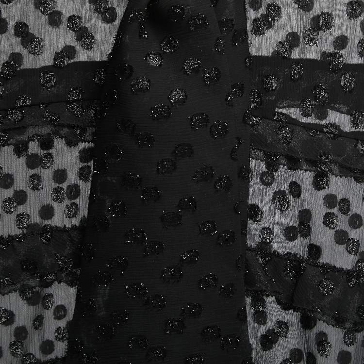 Pre Owned Isabel Marant Black Polka Dot Metallic Chiffon Ruffled Blouse S