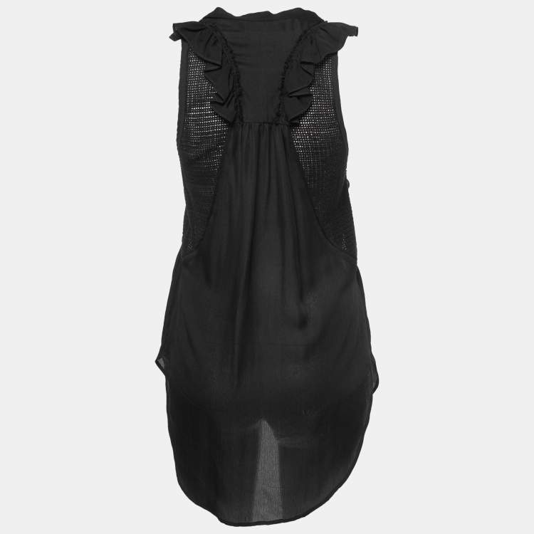 Pre Owned Isabel Marant Black Silk Ruffled Sleeveless Blouse S