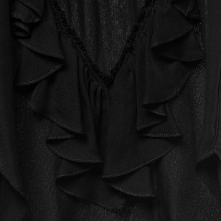 Pre Owned Isabel Marant Black Silk Ruffled Sleeveless Blouse S