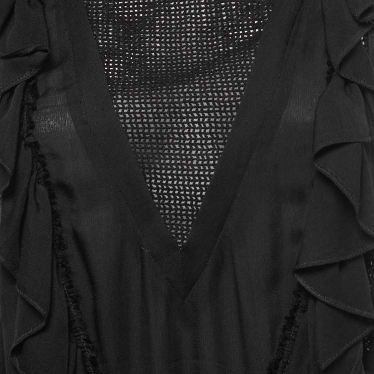 Pre Owned Isabel Marant Black Silk Ruffled Sleeveless Blouse S