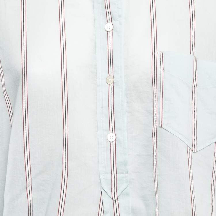 Pre Owned Isabel Marant Blue Striped Cotton Button Front Long Sleeve Oversized Blouse M