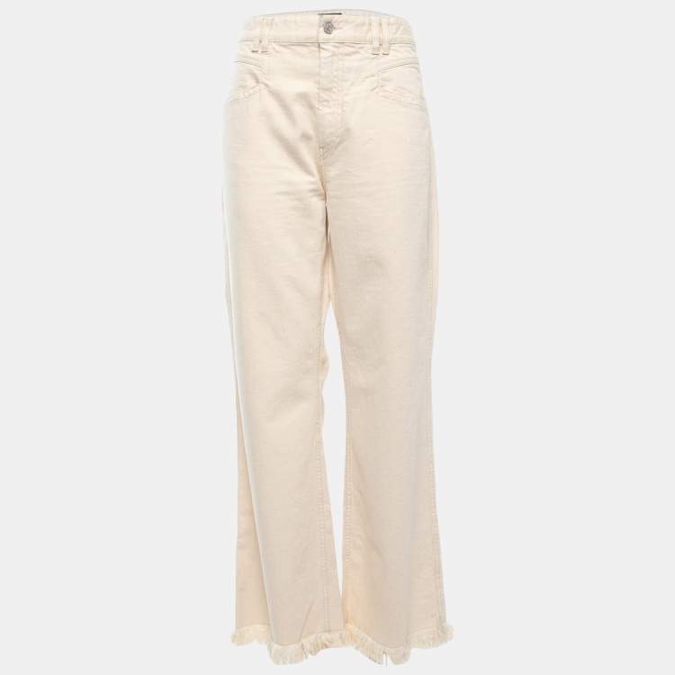 Pre Owned Isabel Marant Cream Denim Frayed Hem Jeans L Waist 32"