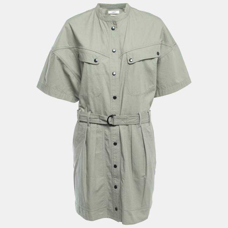 Pre Owned Isabel Marant Green Cotton Button Front Belted Short Dress L