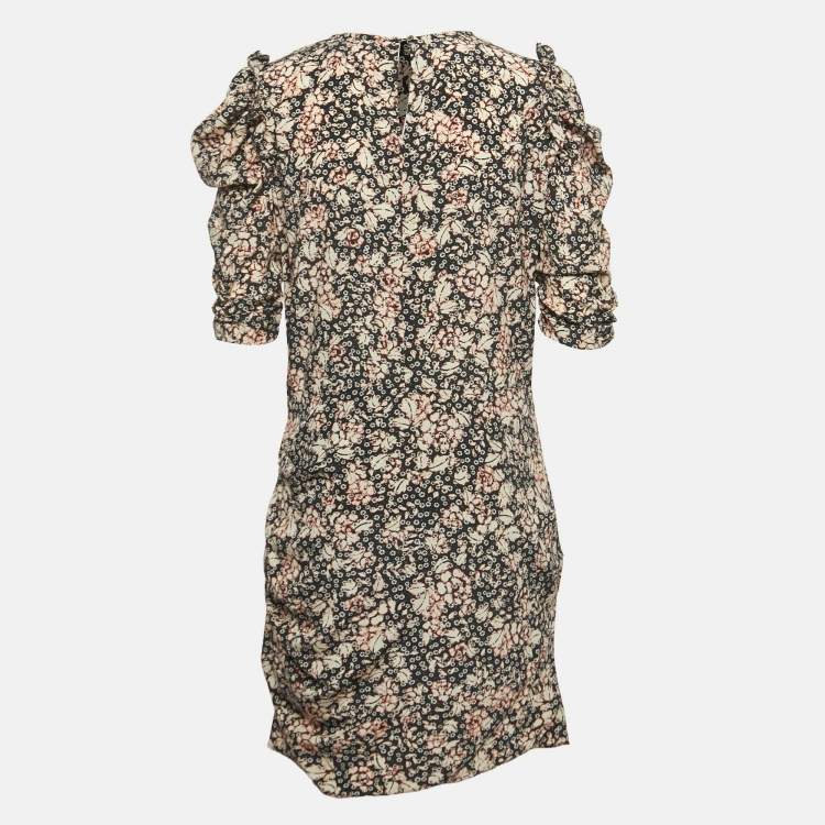 Pre Owned Isabel Marant Black Print Silk Ruched Mini Dress L