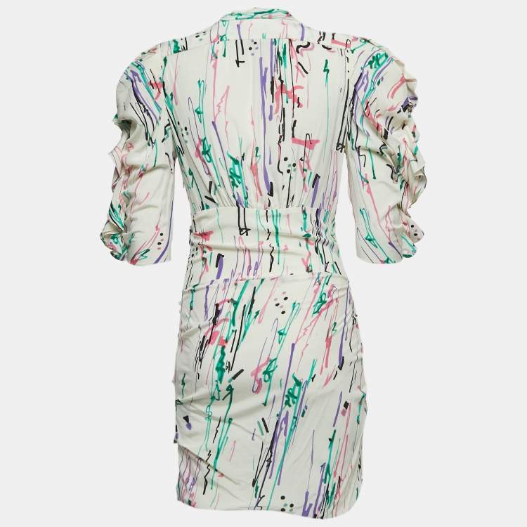 Pre Owned Isabel Marant Multicolor Abstract Print Stretch Silk Ruched Mini Dress S