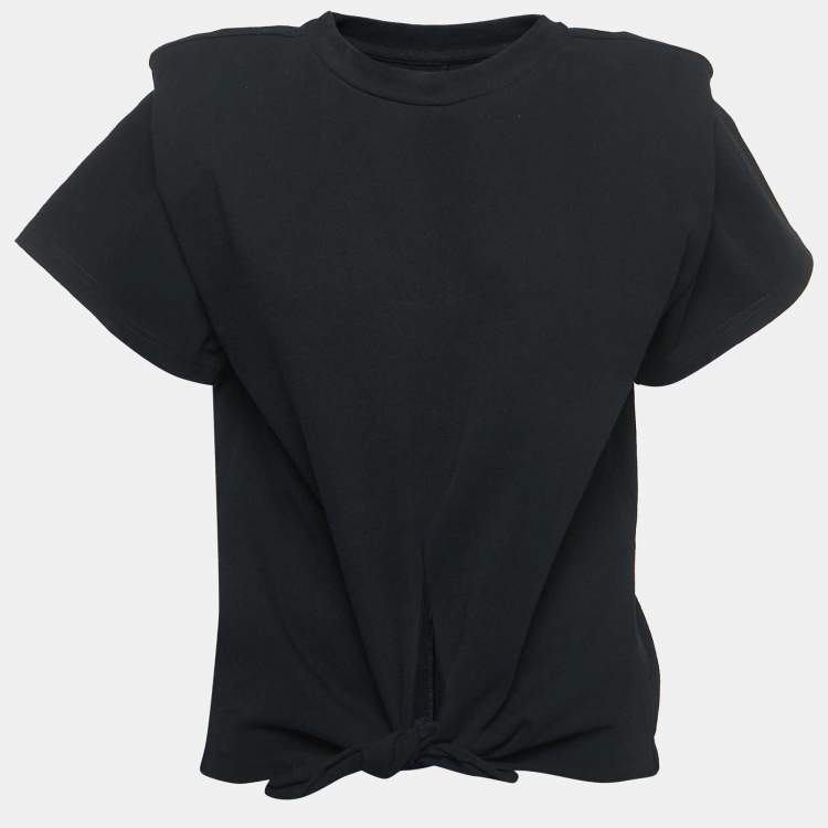 ISABEL MARANT◆半袖カットソー/S/コットン/BLK/総柄/ブラック// Isabel Marant Black Cotton Shoulder Padded Knotted T-Shirt