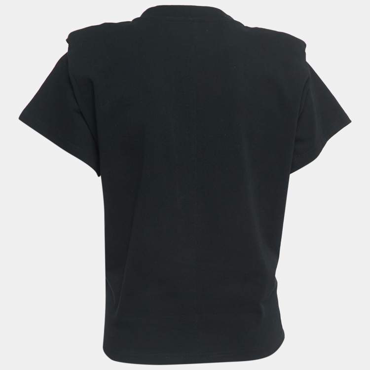 Pre Owned Isabel Marant Black Cotton Shoulder Padded Knotted T-Shirt XS
