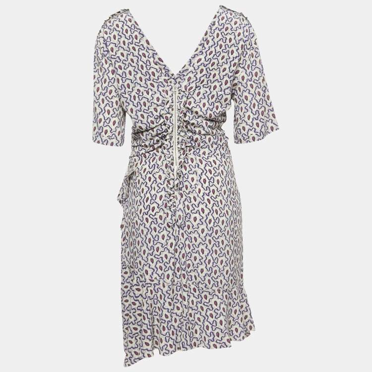 Pre Owned Isabel Marant Multicolor Printed Silk Ruched Mini Dress XL