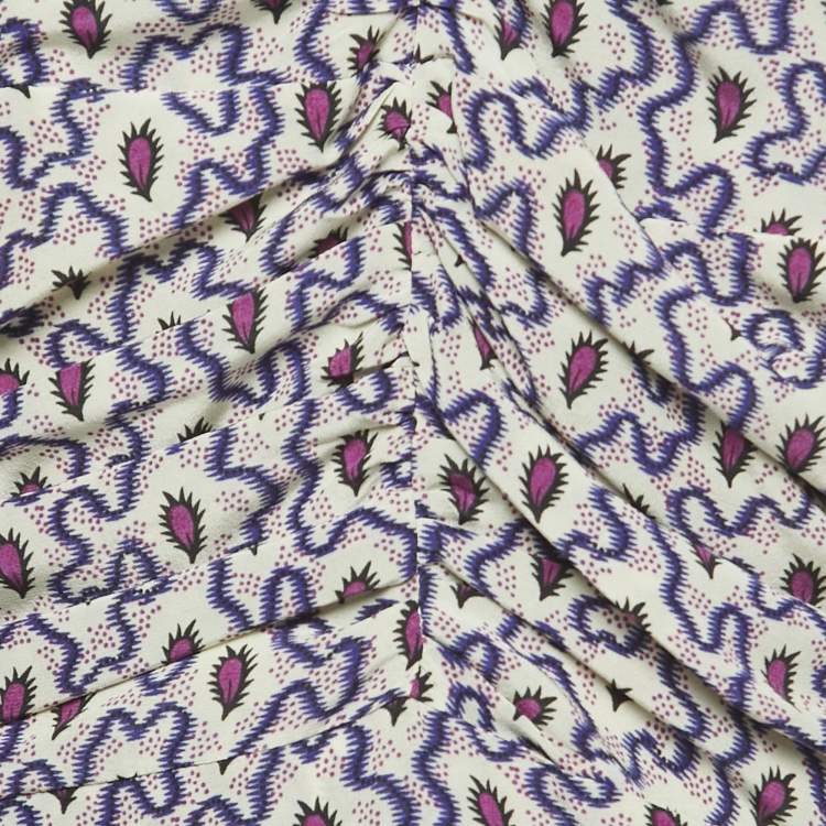 Pre Owned Isabel Marant Multicolor Printed Silk Ruched Mini Dress XL