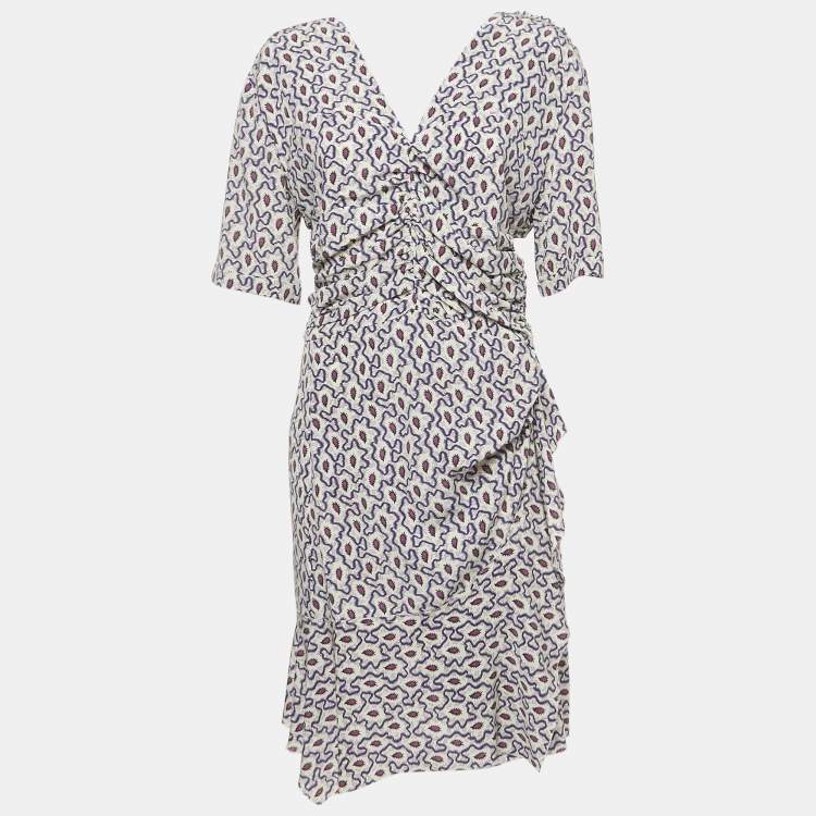 Pre Owned Isabel Marant Multicolor Printed Silk Ruched Mini Dress XL