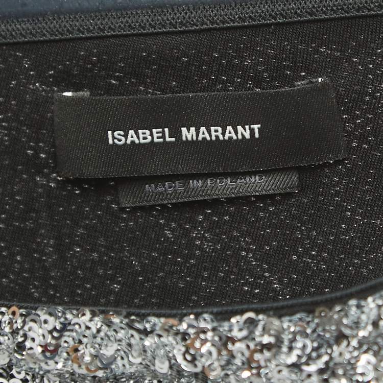 Pre Owned Isabel Marant Silver Sequined One Shoulder Blouse S