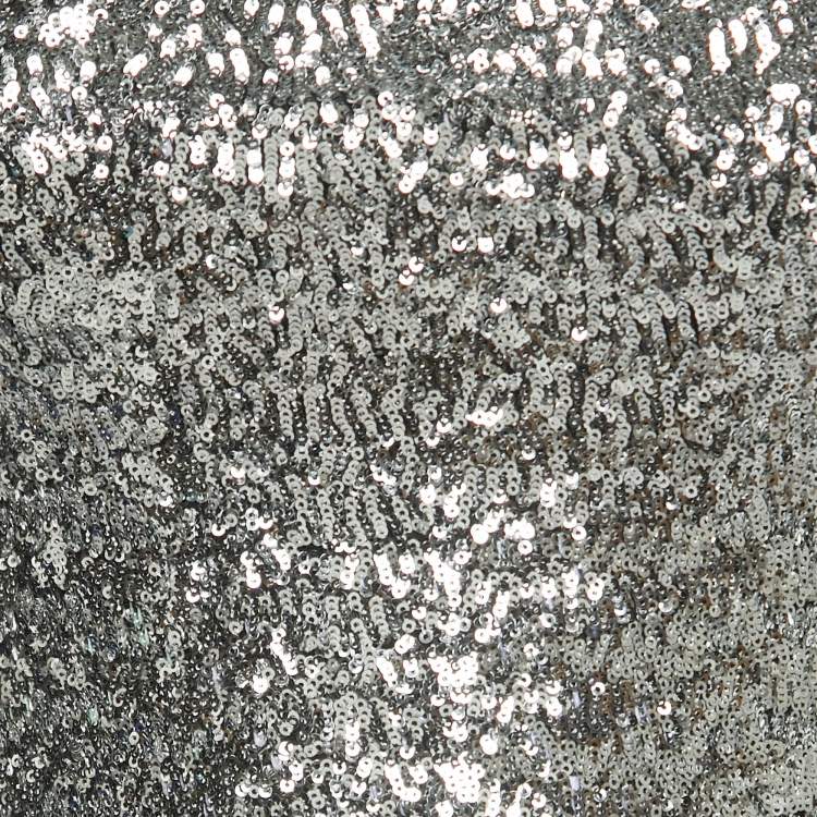 Pre Owned Isabel Marant Silver Sequined One Shoulder Blouse S