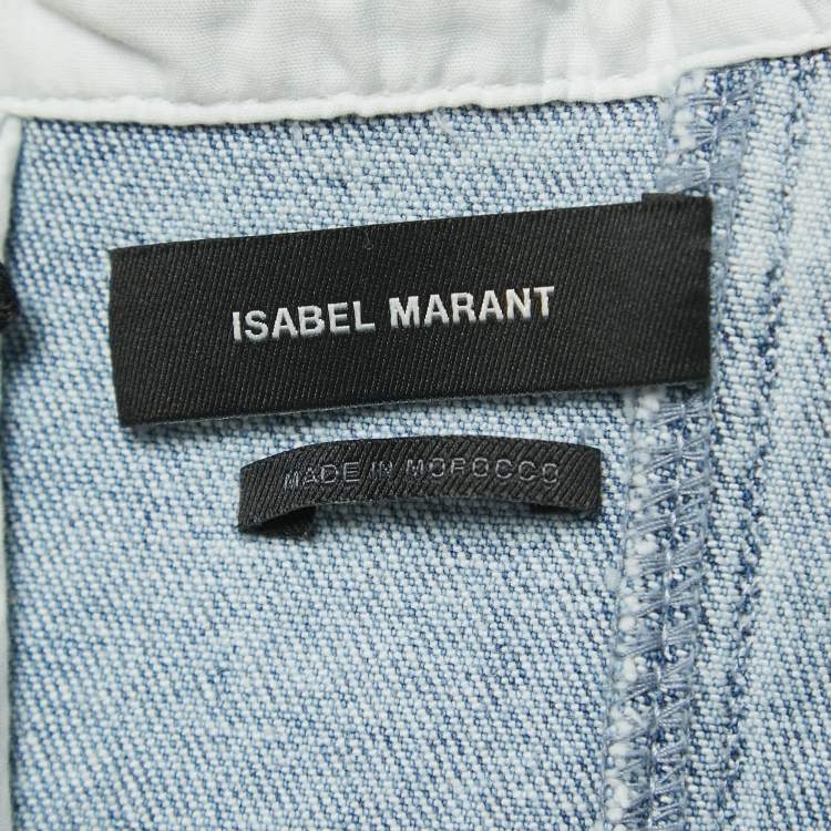 Pre Owned Isabel Marant Blue Washed Denim Peplum Strapless Mini Dress M