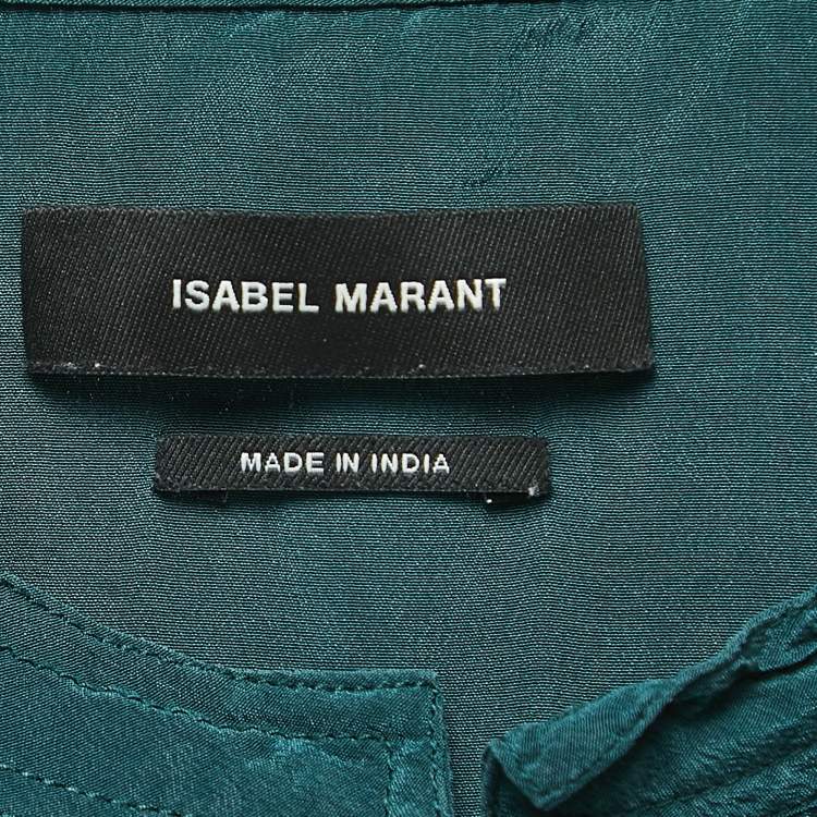Pre Owned Isabel Marant Dark Green Silk Button Front Blouse L  