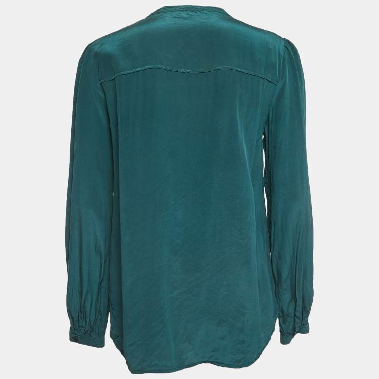 Pre Owned Isabel Marant Dark Green Silk Button Front Blouse L  