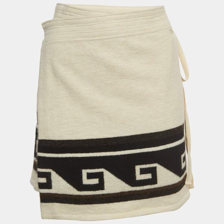 Pre Owned Isabel Marant Cream Patterned Knit Samuel Wrap On Mini Skirt L