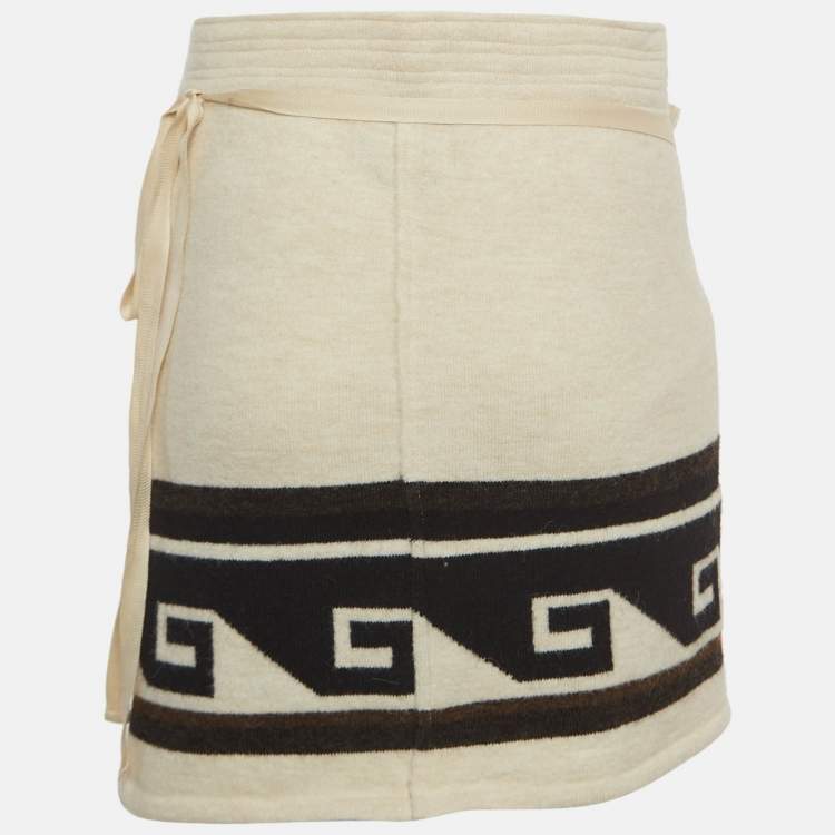 Pre Owned Isabel Marant Cream Patterned Knit Samuel Wrap On Mini Skirt L