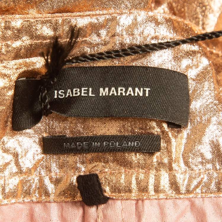 Pre Owned Isabel Marant Metallic Rose Gold Cotton Belted Tweni Shorts M
