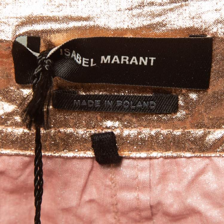Pre Owned Isabel Marant Metallic Rose Gold Cotton Belted Tweni Shorts M