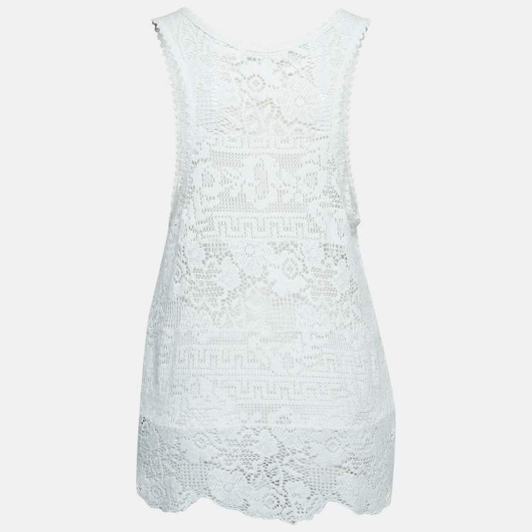 Pre Owned Isabel Marant White Patterned Lace Sleeveless Top M