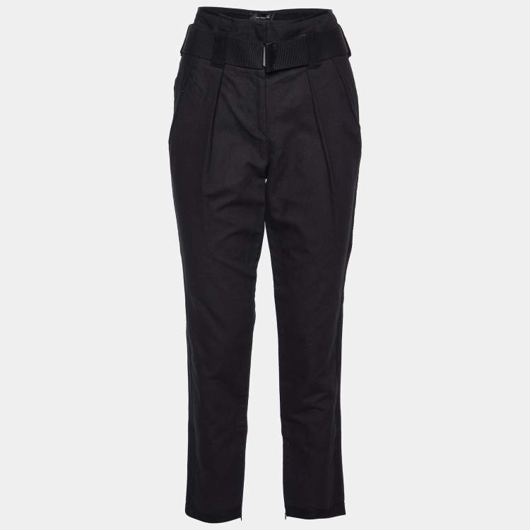 Pre Owned Isabel Marant Black Cotton Belt Detail Tapered Trousers M