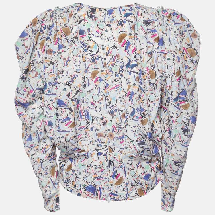Pre Owned Isabel Marant Multicolor Amba Print Stretch Silk Long Sleeve Blouse M