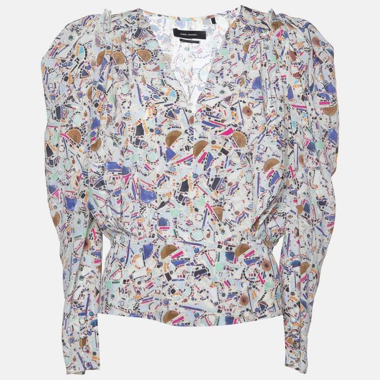 Pre Owned Isabel Marant Multicolor Amba Print Stretch Silk Long Sleeve Blouse M