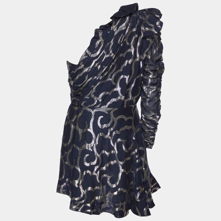 Pre Owned Isabel Marant Black Lurex Silk Blend Clary One Shoulder Mini Dress M