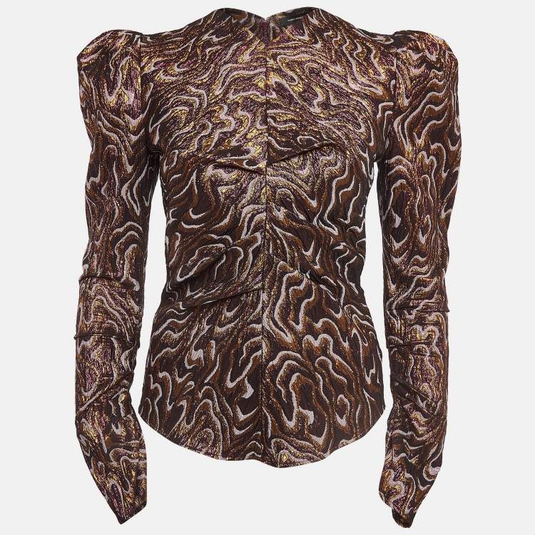 Pre Owned Isabel Marant Metallic Patterned Lurex Ruched Top S
