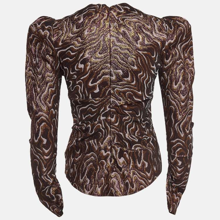 Pre Owned Isabel Marant Metallic Patterned Lurex Ruched Top S