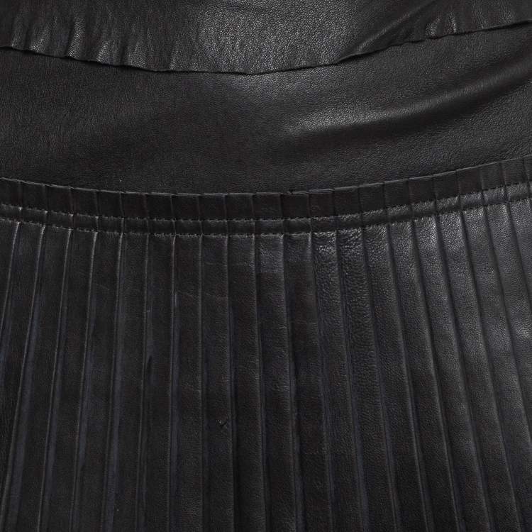 Pre Owned Isabel Marant Black Lambskin Leather Pleated Mini Skirt S