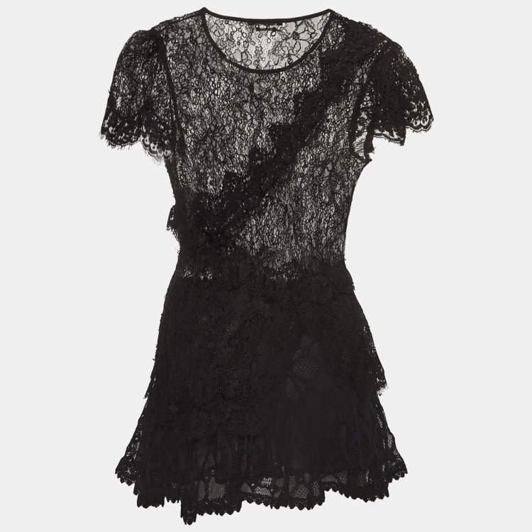 Pre Owned Isabel Marant Black Patterned Lace Top and Skirt Set S/M