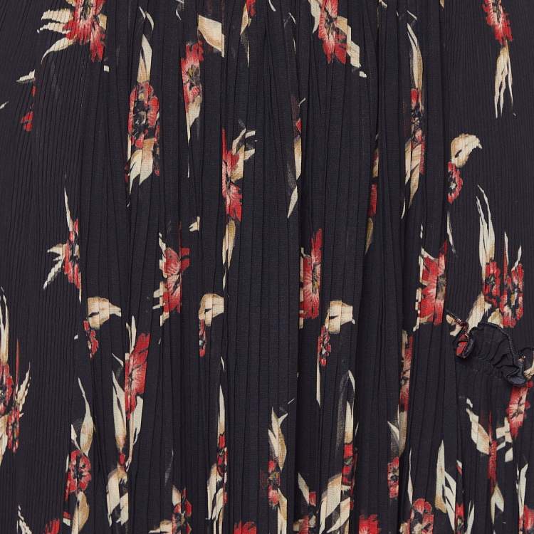 Pre Owned Isabel Marant Black Floral Print Crepe Pleated Midi Skirt S