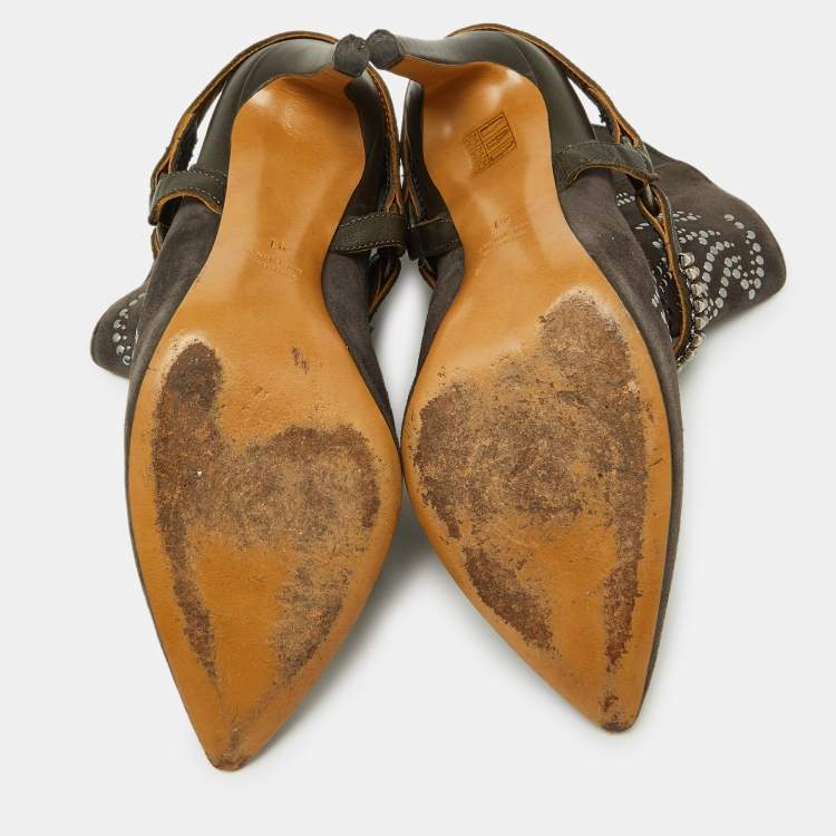 Pre Owned Isabel Marant Brown Suede Studded Pointed Toe Ankle Boots Size 41