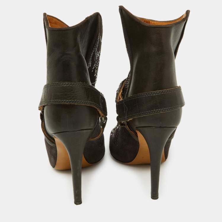 Pre Owned Isabel Marant Brown Suede Studded Pointed Toe Ankle Boots Size 41