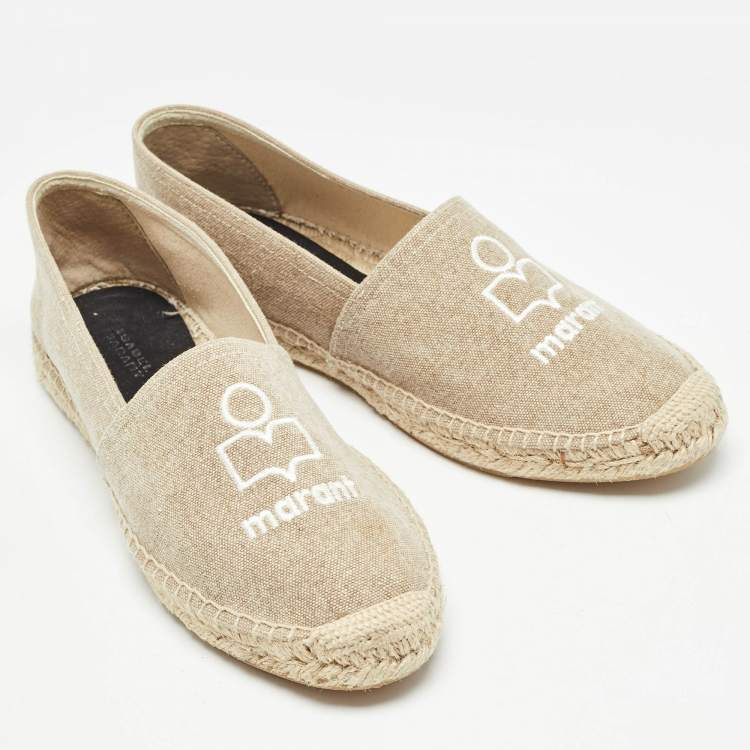 Pre Owned Isabel Marant Beige Canvas Espadrille Flats Size 39